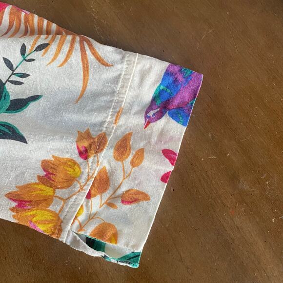 RACHEL Rachel Roy Linen Blend Blouse Hawaiian Tropical Birds Women Size Large - Picture 7 of 8